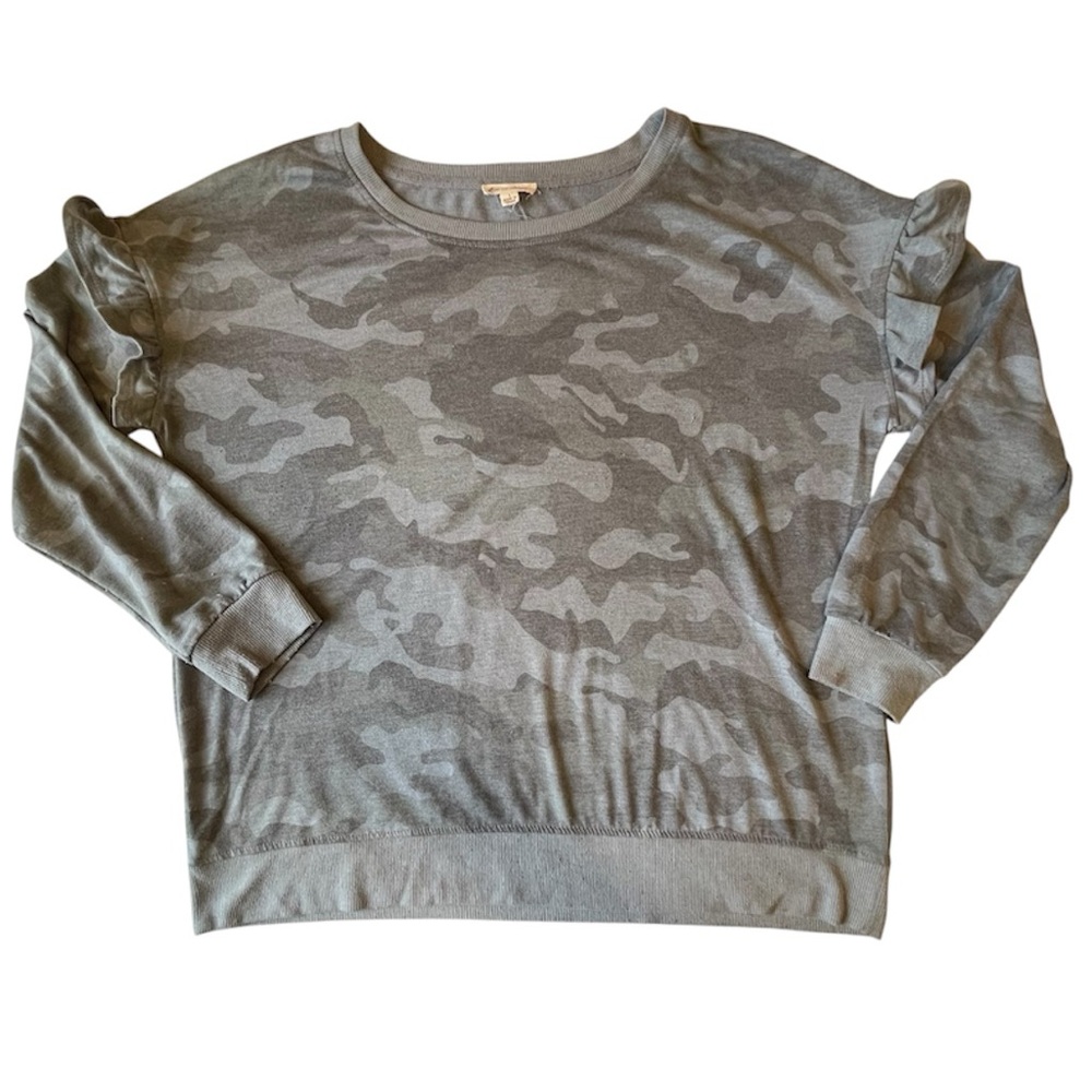 Jane and Delancey Gray Camouflage Patterned Sweatshirt Sz L